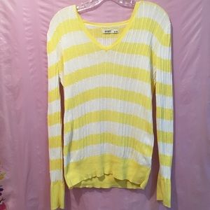 Old Navy Yellow & White Striped V-neck Sweater, M